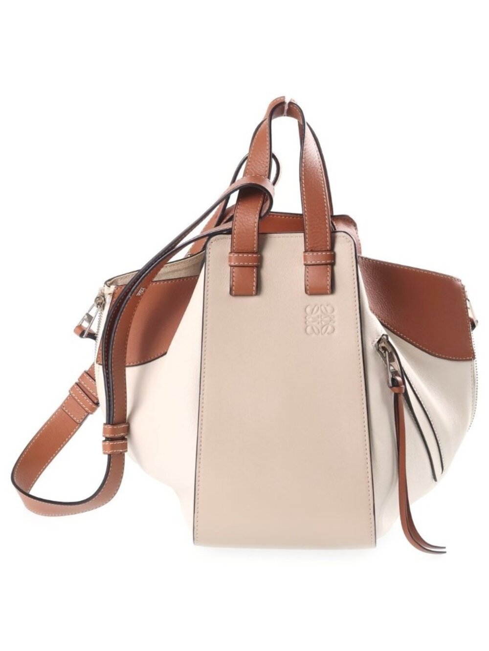 Loewe Hammock Medium Bicolor Shoulder Bag Brown Ivory Leather Silver